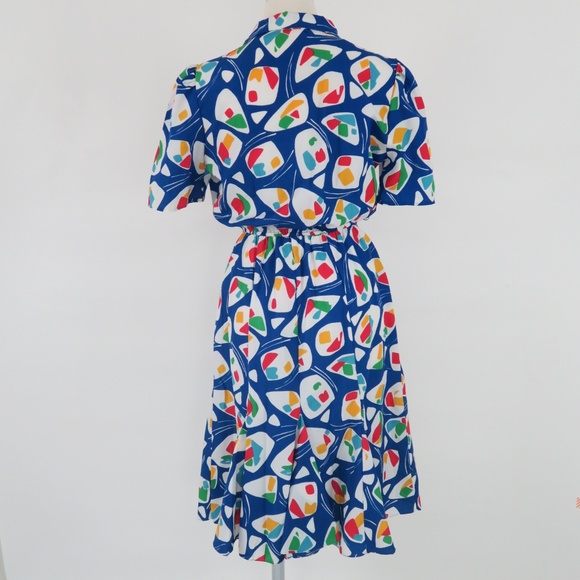 Vintage Funky AbstraBlue White Mermaid Dress S M - Picture 4 of 8